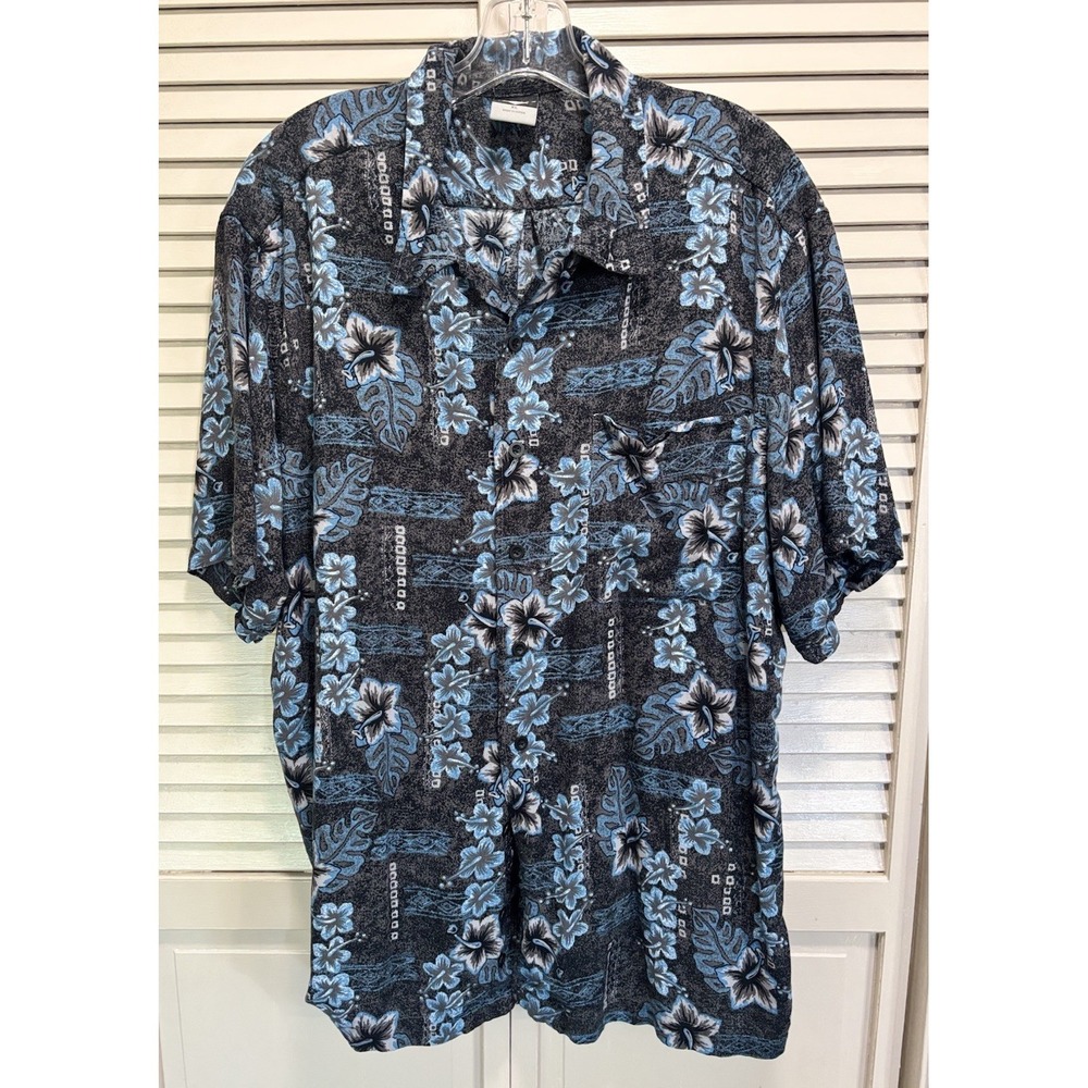Cheetah Shirt Hawaiian/Tropical Button Up Size XL Short Sleeve Gray/Blue